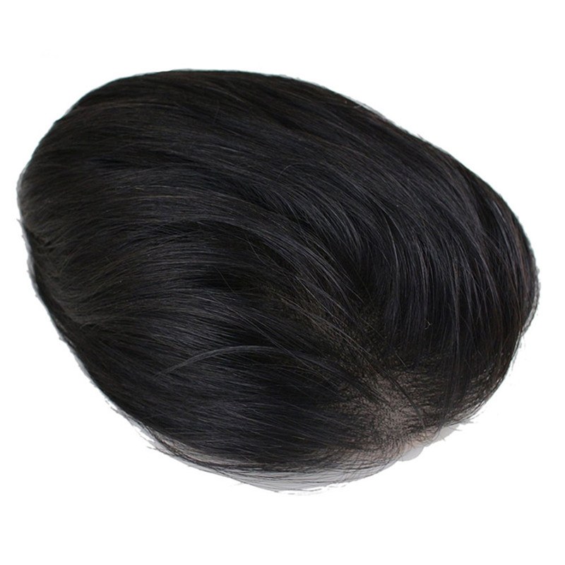 Men's Toupee Human Hair Straight Monofilament Net Base Thin Skin Around with Combs Toupee for Men Natural Color