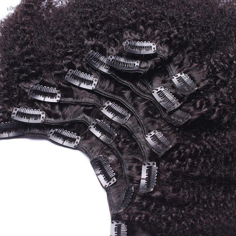 Kinky Curly Clip in Human Hair Extensions Natural Brazilian Human Hair Full Head