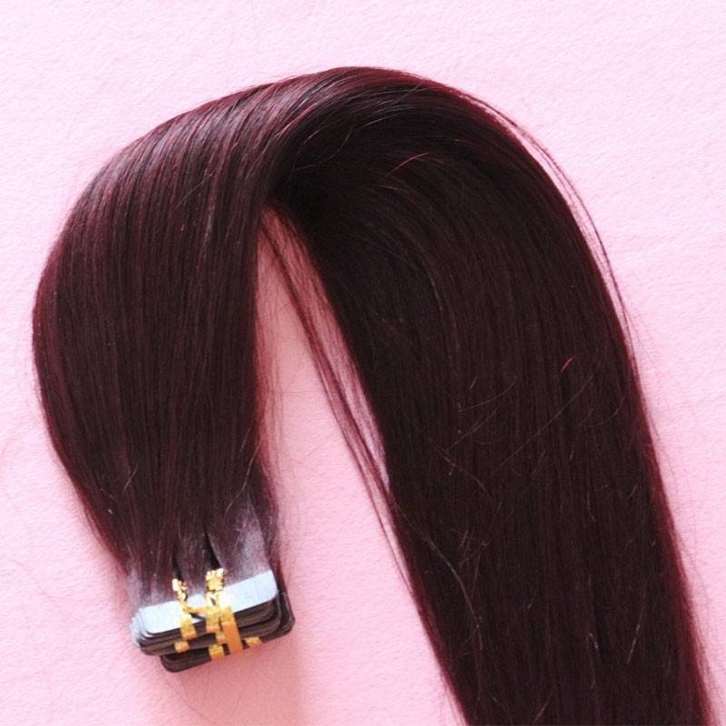 99J Color Tape Hair Piece Real Human Hair Virgin Peruvian Hair Glue Tape Hair Extensions