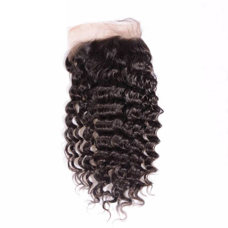 Lace Frontal Closure 13X6 Human Hair Peruvian Virgin Hair loose deep wave Natural color density 130% Bleached knots