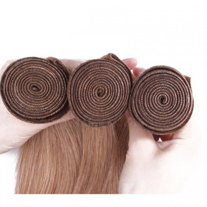 Color #27 Honey Brown Straight Brazilian Remy Human Hair Weave 3 Buddles