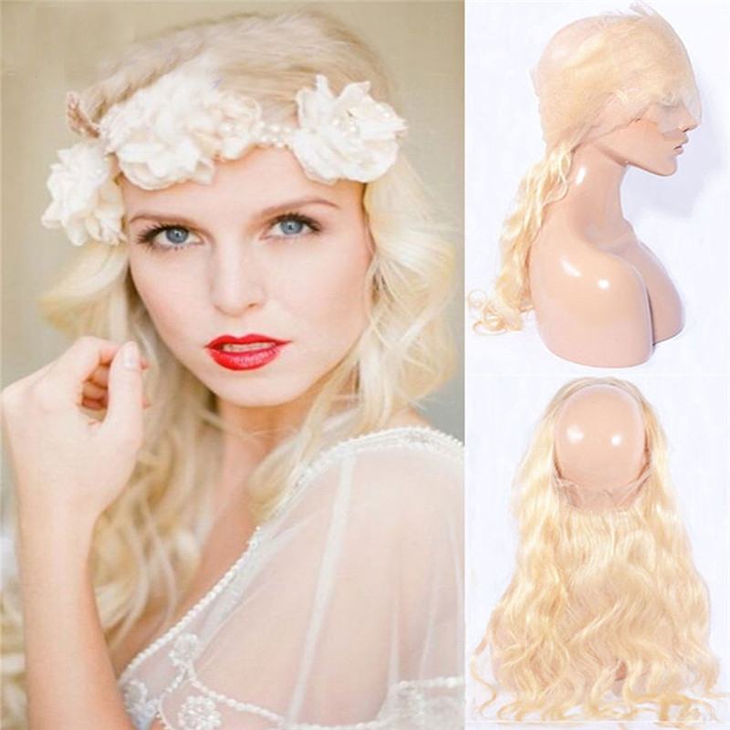 360 Lace Frontal Blonde #613 Body Wave Brazilian Virgin Remy Human Hair Lace Band Frontal Closure Natural Hairline Bleached Knots with Baby Hair