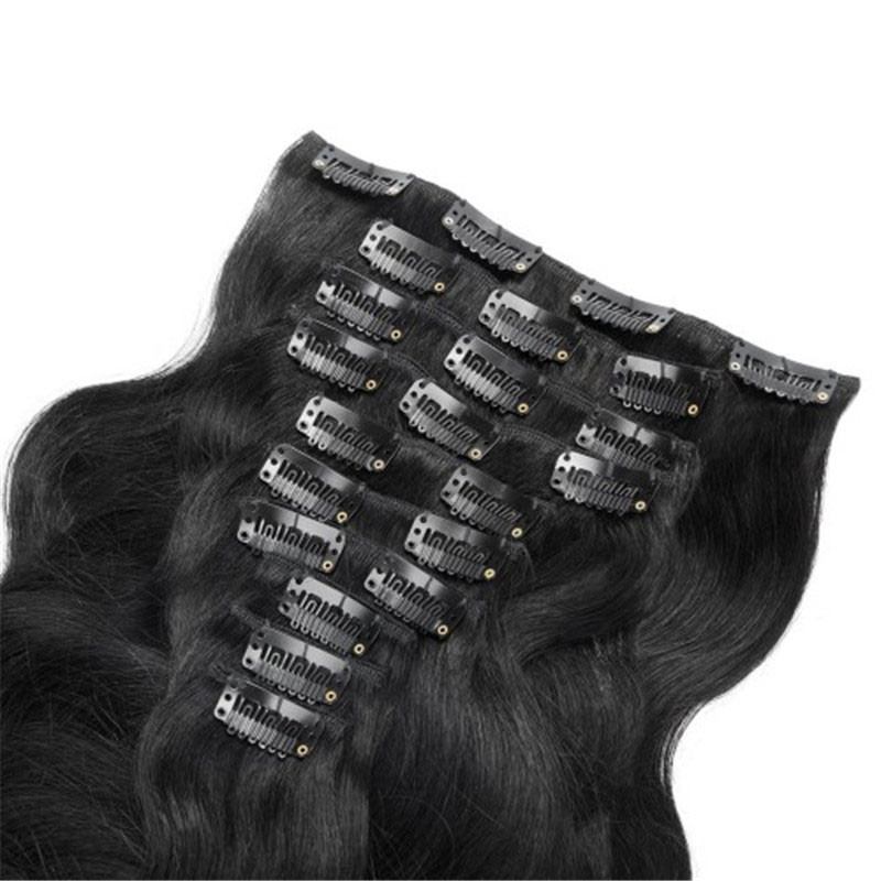 160g 10pcs Clip in Real Hair Extension Body Wave Hair Natural Color