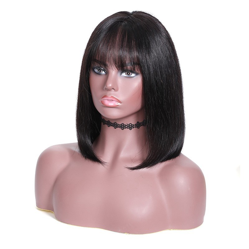 New Straight Bob Wig with Bang Lace Front 150% Density Wig 100% Human Hair