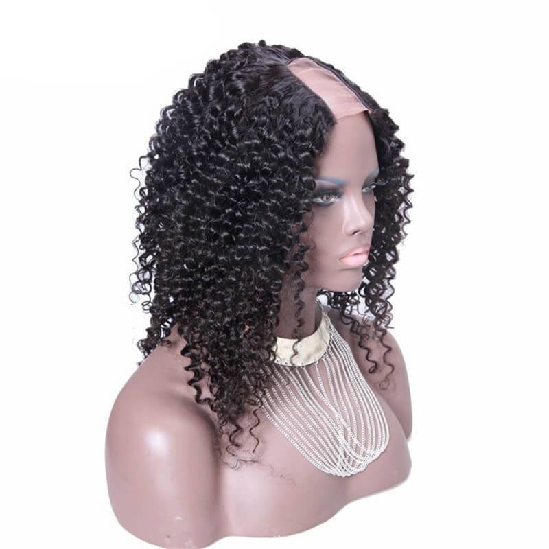 Custom U Part Wigs Kinky Curly Peruvian Virgin Human Hair 8-24 in stock