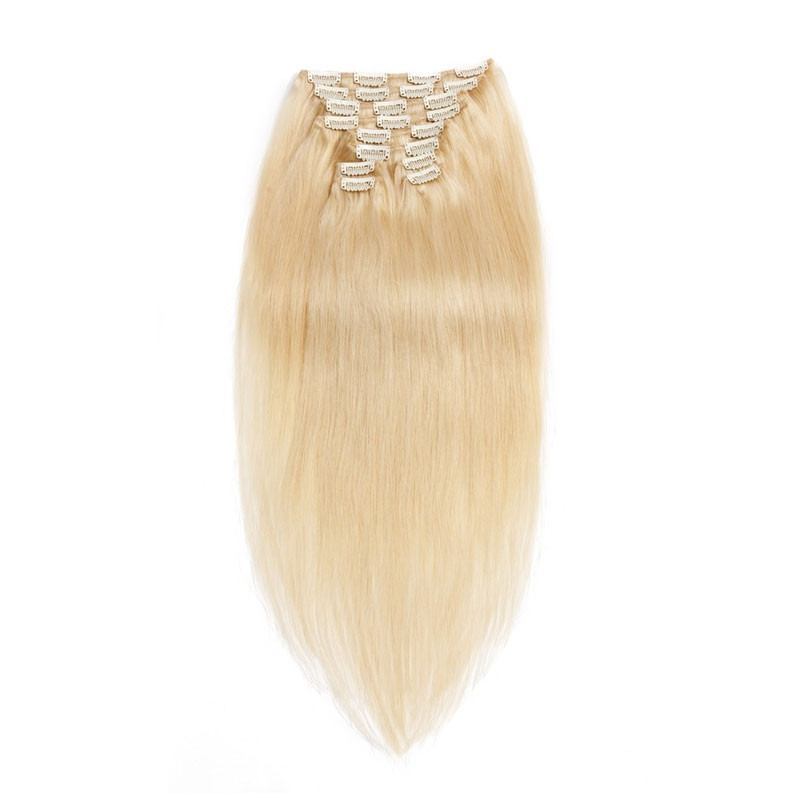 613# Blonde Double Weft Clip in Extension 10 pcs Blonde Color Peruvian Hair 120g 27#