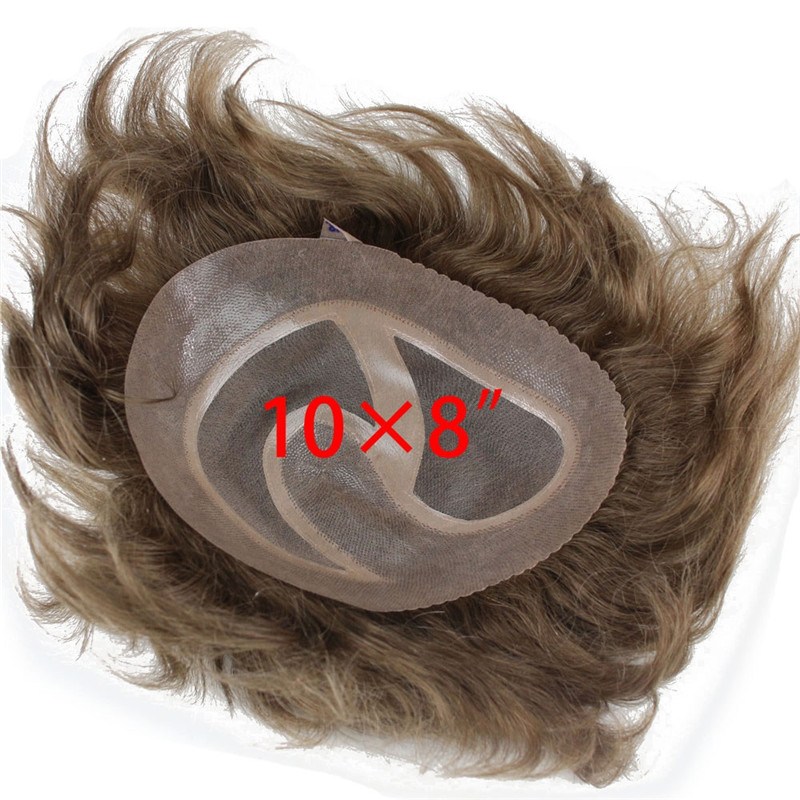 Men's Toupee 10×8 inch 100% Real Human Hair 18# Color Thin Skin Hairpiece Hair Replacement System Monofilament Net Base for Men