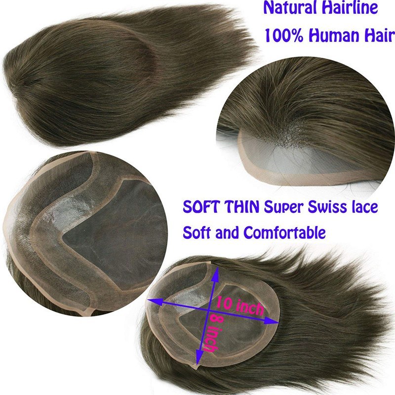 High Quality European Virgin Hair Toupee Wigs Replacement System For Thinning Hair On Top,#6 Color 8X10 Hairpiece For Men