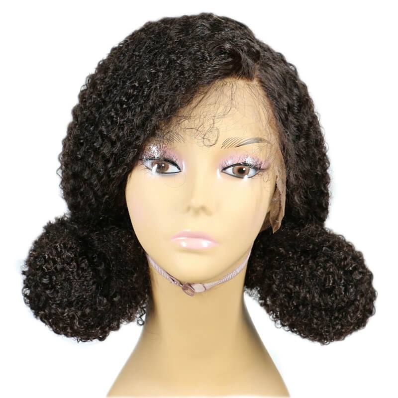 Lace Front Wig 180% Density Kinky Curly Brazilian Virgin Hair Pre Plucked With Natural Baby Hair