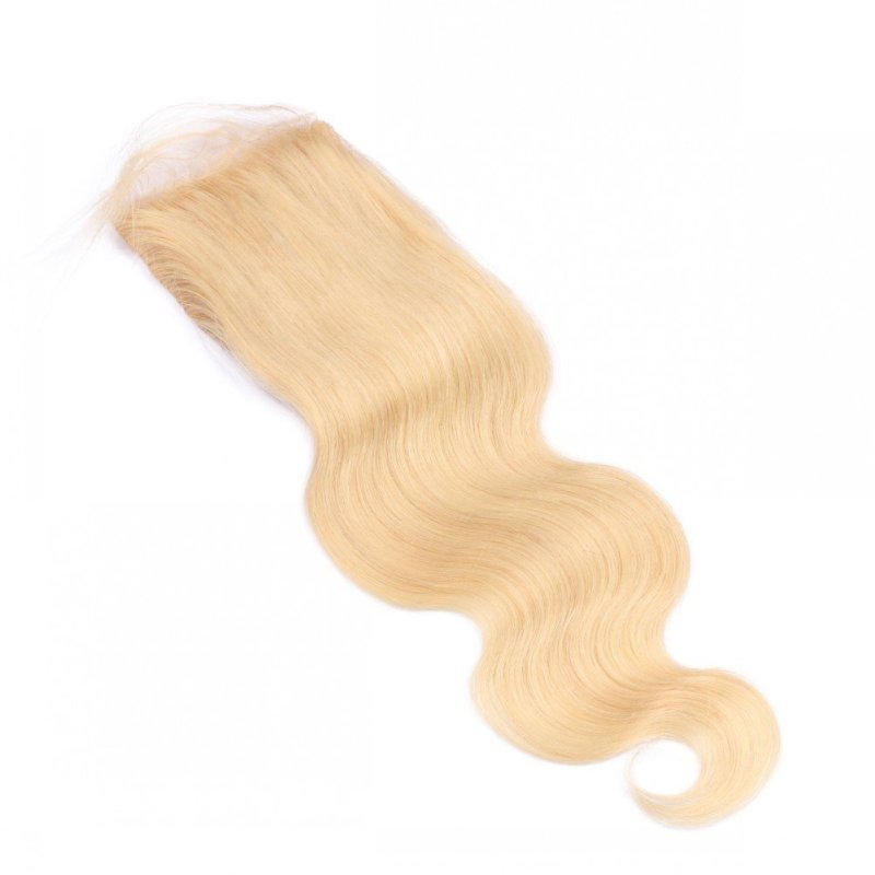 613 Silk Base Closure Hidden Knots 4x4 Blonde Silk Closure with Baby Hair Body Wave Hair Pieces Free Part