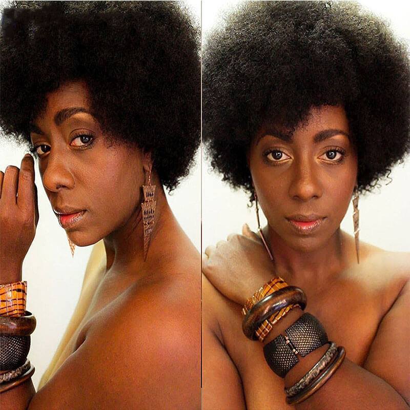 Short  Afro Kinky Curly  Wigs Human Hair Brazilian Human Hair None Lace Full Wig For Women