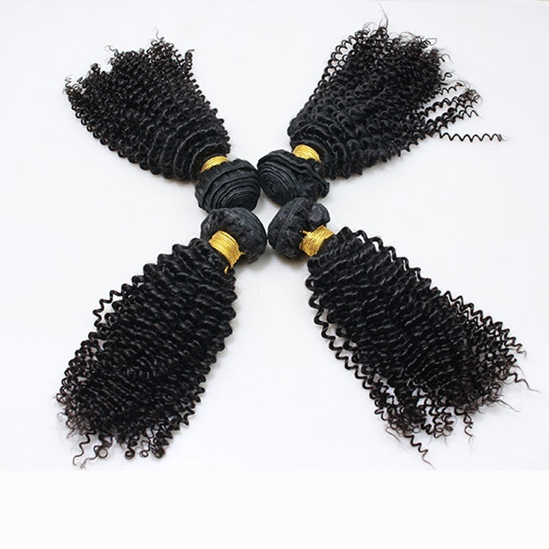 Kinky Curly Hair Weave Indian Remy Human Hair Natural Color 3 Bundles