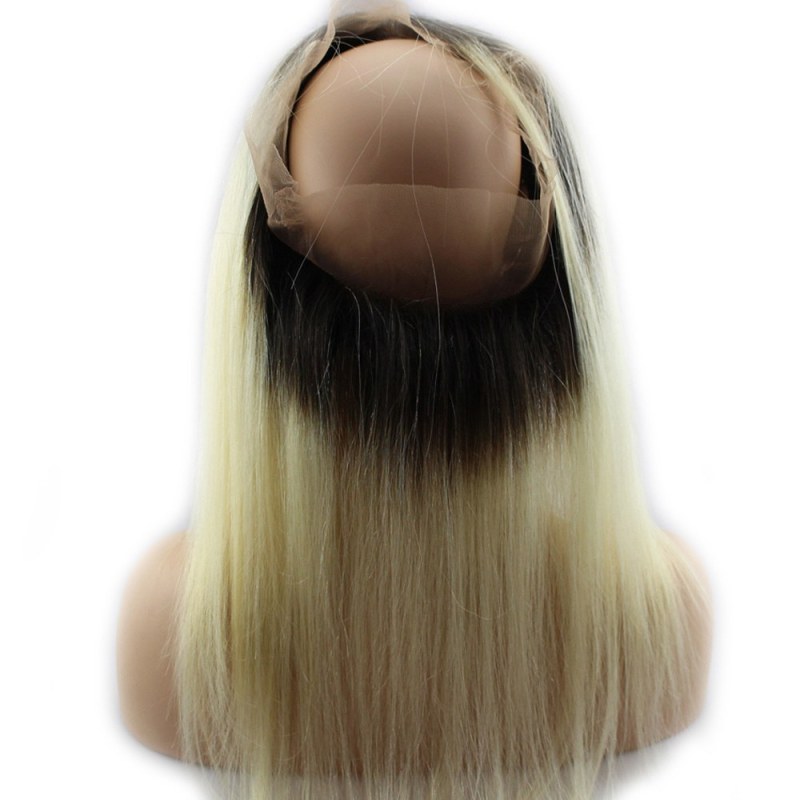 360 Lace Frontal Blonde #1b 613 Straight Brazilian Virgin Remy Human Hair Lace Band Frontal Closure Natural Hairline Bleached Knots with Baby Hair