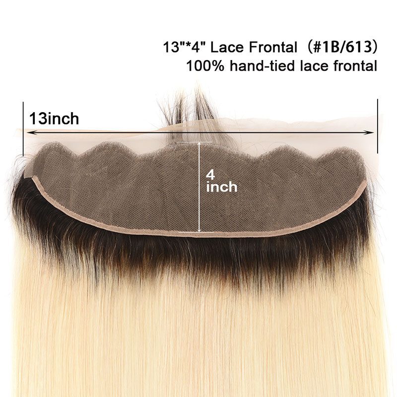 Blonde Hair with Dark Roots 1b/613 Color Brazilian Straight Human Hair Closure 13*4 Lace Frontal with Baby Hair 100% Human Hair