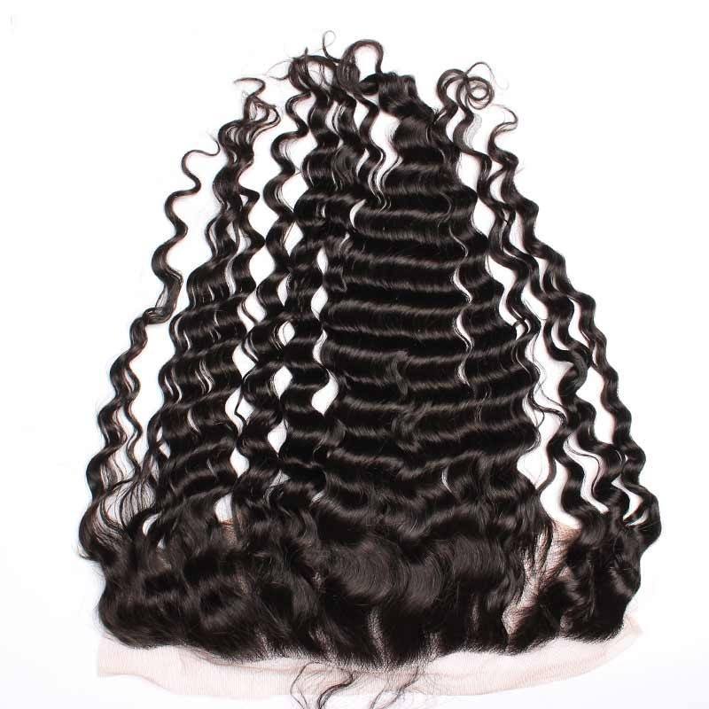 Natural Color Deep Wave Indian Remy Hair Lace Frontal Closure 13x4inchs