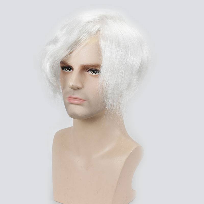 Fashion Super Thin Skin 100% Human Hair Pure White Color 8X10 Toupee For Men