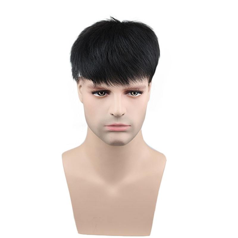 Remy Human Hair Man Toupee Short Natural Black Hair Wigs Base Size 9x7.5inch
