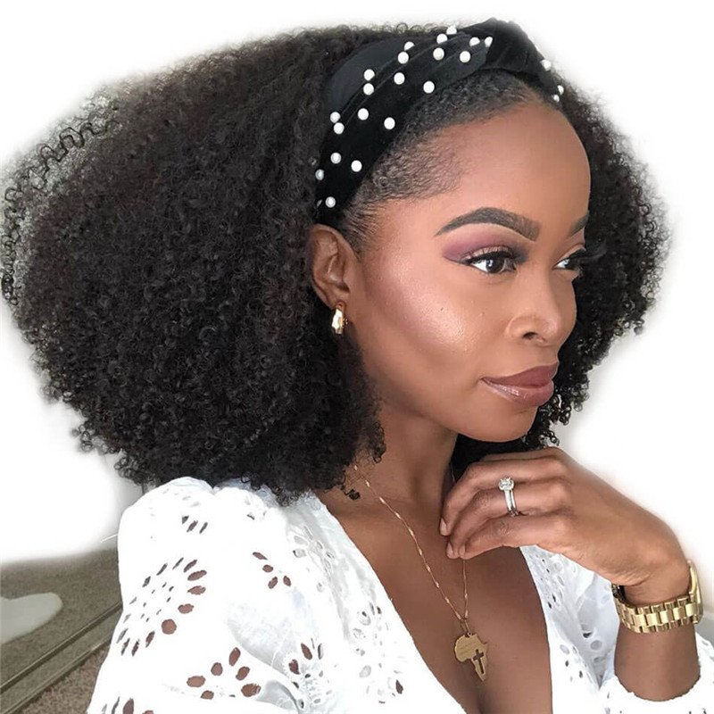 Afro Kinky Curly Headband Wig Density Human Hair Wigs Remy