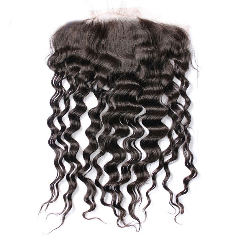 Pre Plucked Lace Frontal Closure 13X6 Human Hair Indian Virgin Hair loose deep wave Natural color density 130% Bleached knots