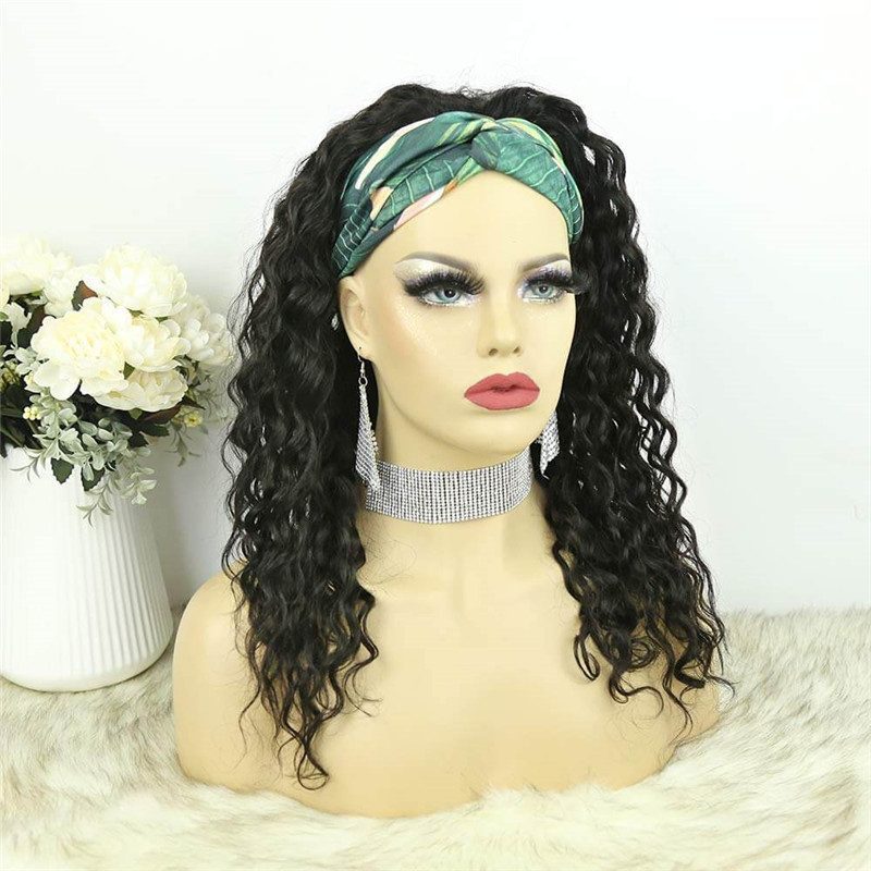 Deep Curly Human Hair Wigs for Black Women Glueless None Lace Front Wigs Brizilian Remy Hair Machine Made Headband Wig 150% Den