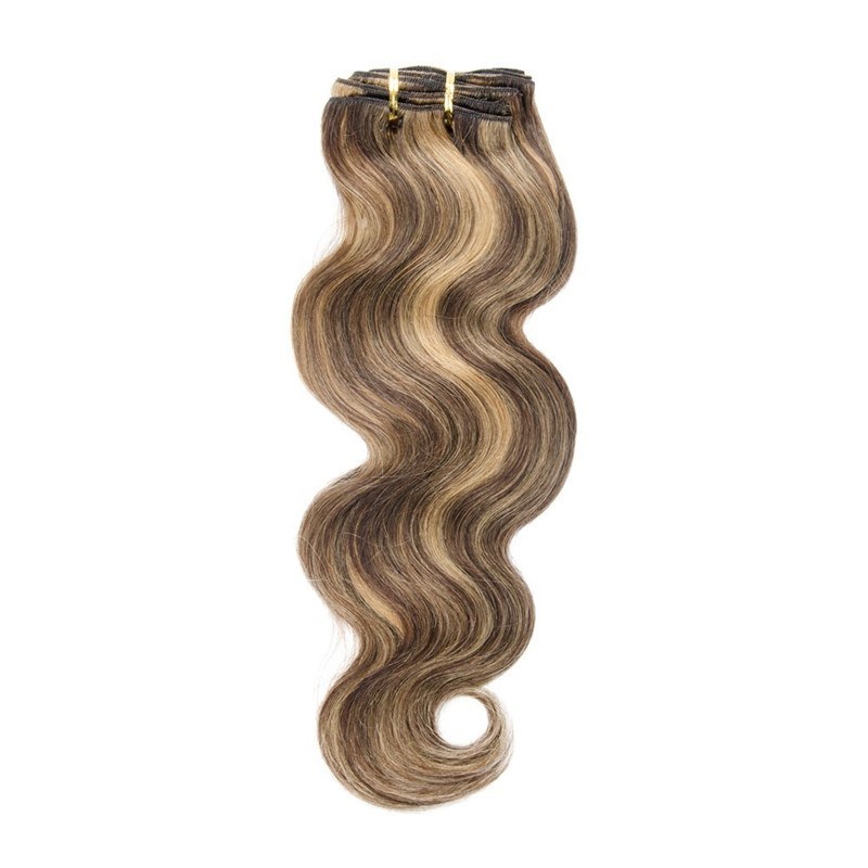 Blonde 160g 10pcs Clip in Real Human Hair Extension Body Wave Highlight Color
