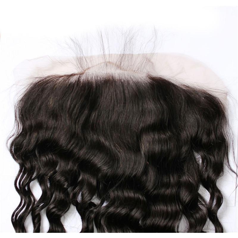 Pre Plucked Lace Frontal Closure 13X6 Human Hair Indian Virgin Hair loose deep wave Natural color density 130% Bleached knots