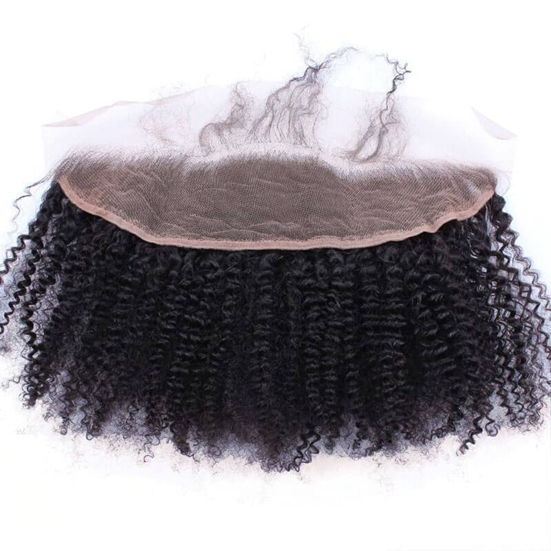 8A afro kinky curly  Ear To Ear lace frontal Closure With Baby Hair 13X4 Top Grade Brazilian Hair Natural Color Density 130%