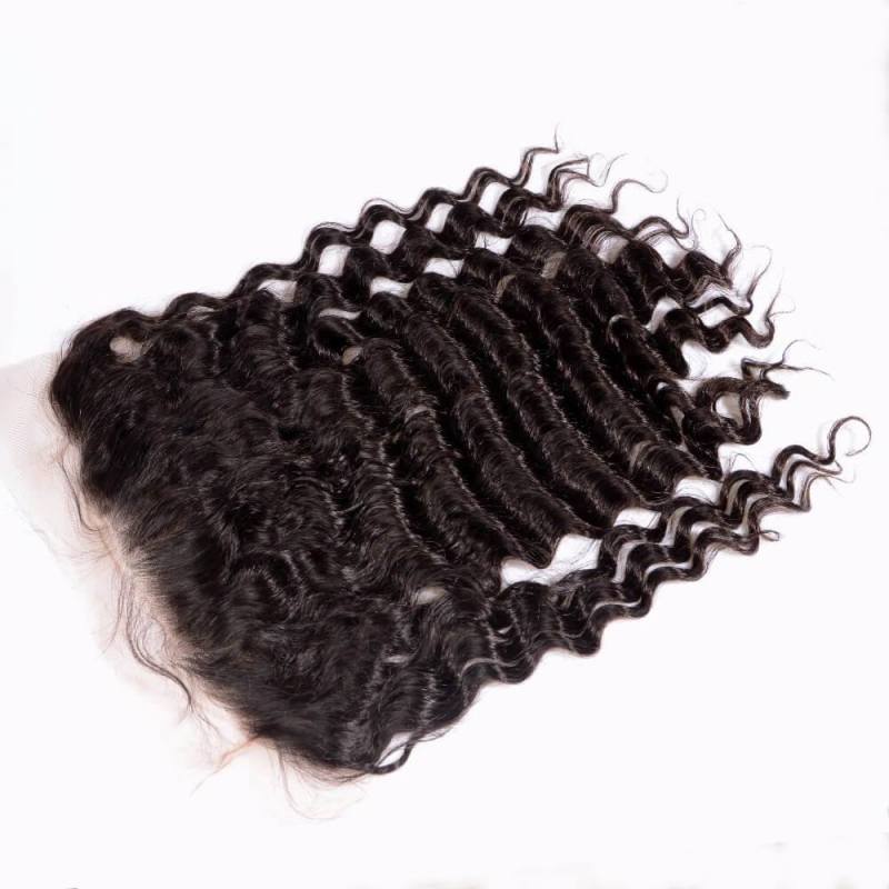 Lace Frontal Closure 13X6 Human Hair Peruvian Virgin Hair loose deep wave Natural color density 130% Bleached knots