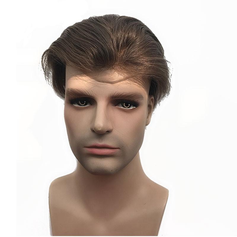 7# Brown Mens Toupee Thin Skin Around with Mono Lace 10x8 inch Human Hair