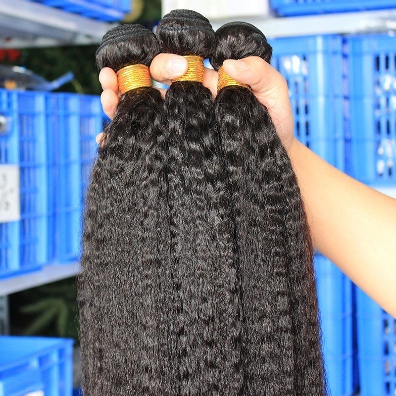 Kinky Straight Brazilian Remy Human Hair Extensions Weave Natural Color 3 Bundles