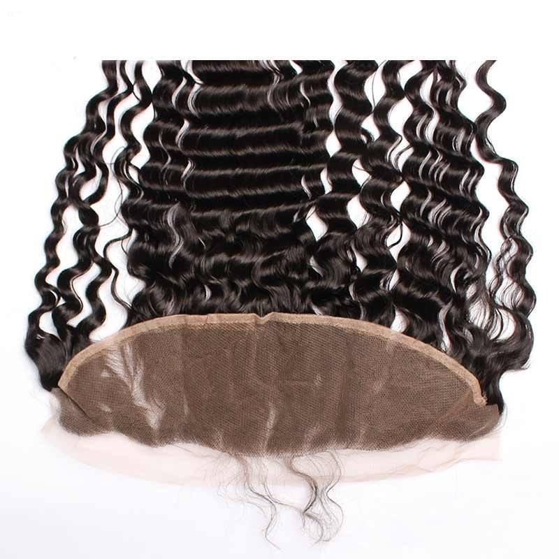 Natural Color Deep Wave Indian Remy Hair Lace Frontal Closure 13x4inchs