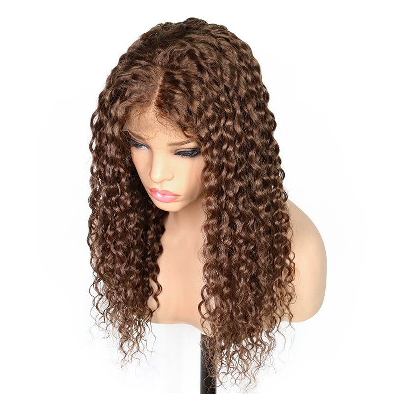 Human Hair Wigs For Women Kinky Curly Wig Dark Brown Hair Pre Plucked 4# Color