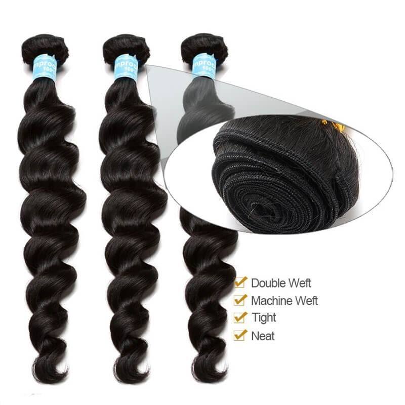 Natural Color Indian Remy Human Hair Loose Wave Hair Weave 3 Bundles