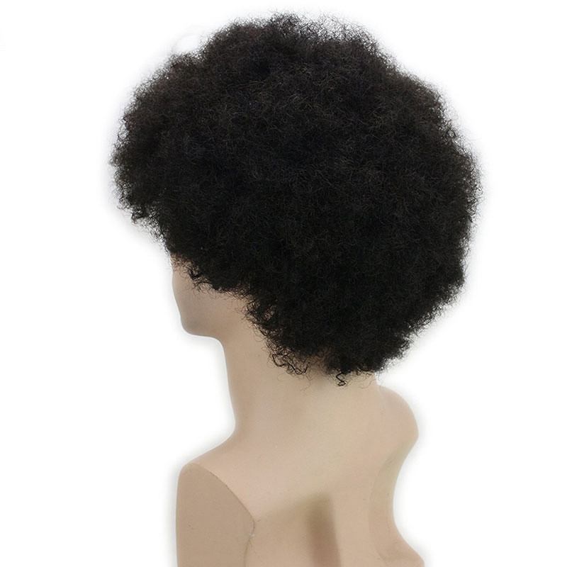 Men`s Short  Afro Kinky Curly  Wigs Human Hair Brazilian Human Hair None Lace Full Wig For Men