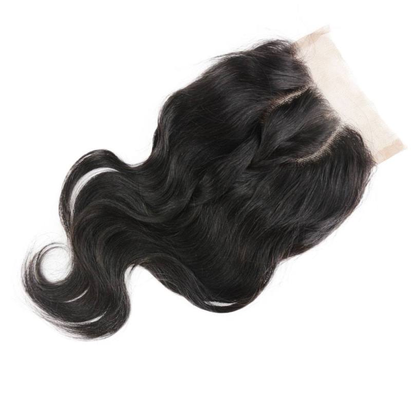 4x4 Body Wave 2 Curved O Part Lace Closure With Bleached Knot 8A Grade 100% Unprocessed Malaysian Virgin Human Hair