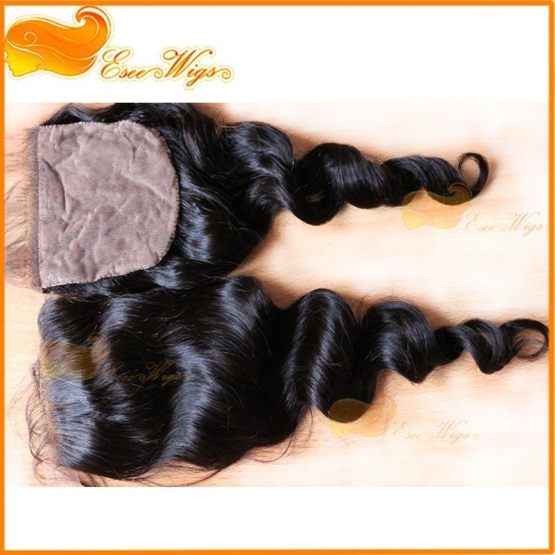 100 Brazilian Loose Wave Silk Base Closure 4X4 Free Middle 3 Part Top Silk Base Natural Color