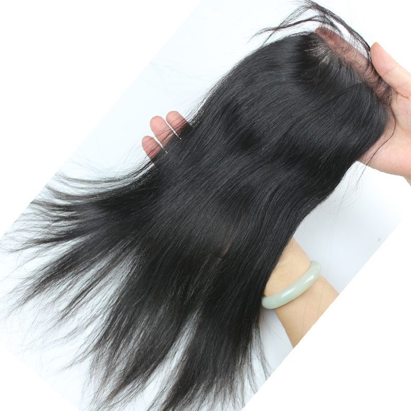 Silk Base Lace Closure Malaysian Virgin Hair 4X4 Natural Straight 3 Part Middle Or Free Part Natural Color