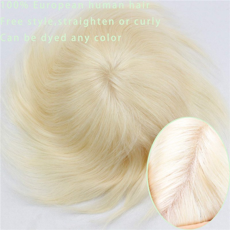 #613 Blonde Color Hairpiece Swiss lace Mono Base with Thin Skin For Men Medium Density Toupee