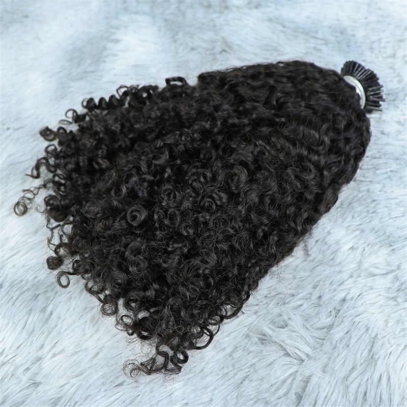 Wholesale Raw Indian Temple Human Hair Micro Links I Tip Kinky Curly Hair Extensions