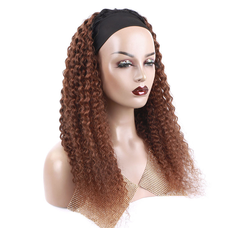 #4 Kinky Curly Headband Human Hair Wigs Full Machine Made Wig None Lace