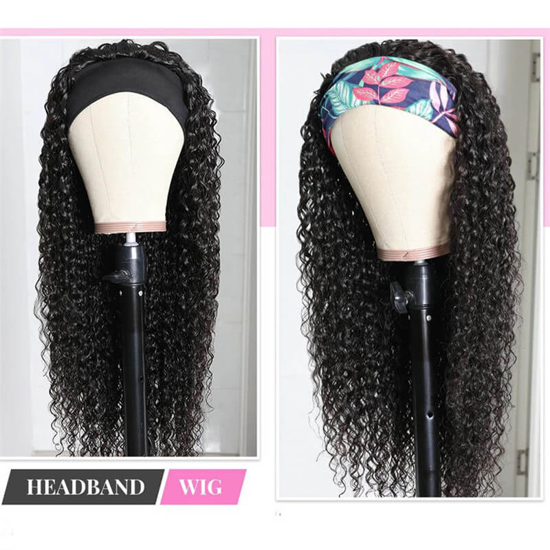 Headband Human Hair Wig Glueless kinky curly Machine Made Non-Lace Wigs