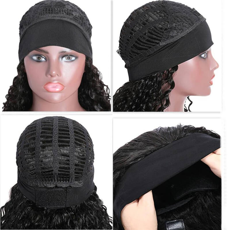 Headband Human Hair Wig Glueless kinky curly Machine Made Non-Lace Wigs