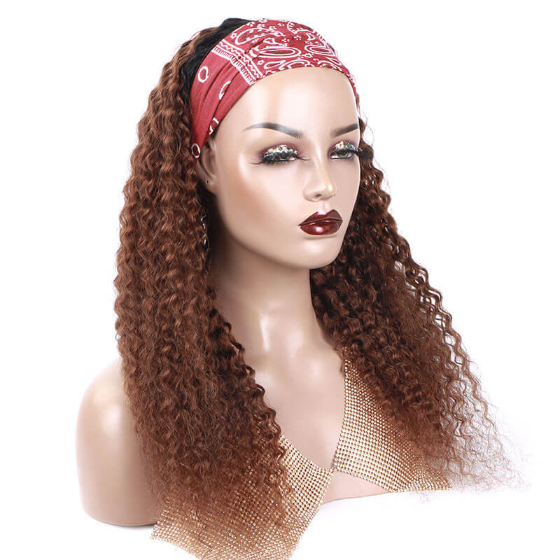 #4 Kinky Curly Headband Human Hair Wigs Full Machine Made Wig None Lace