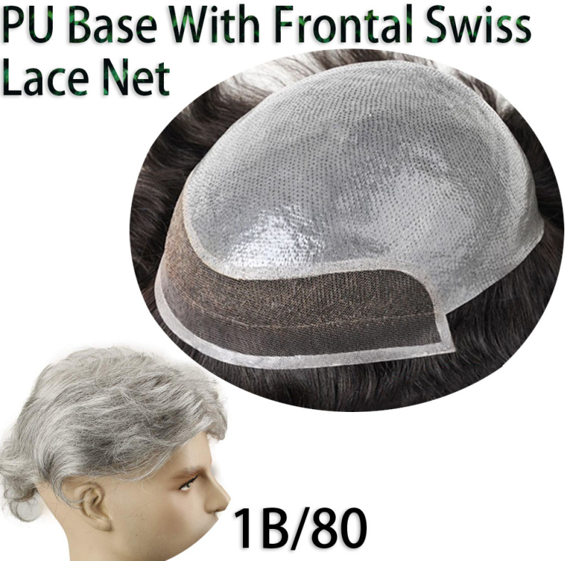 Men'S Toupee Hairpieces Replacement System For Men PU Base With Frontal Swiss Lace Net 100% European Remy Human Hair 10x8 inch