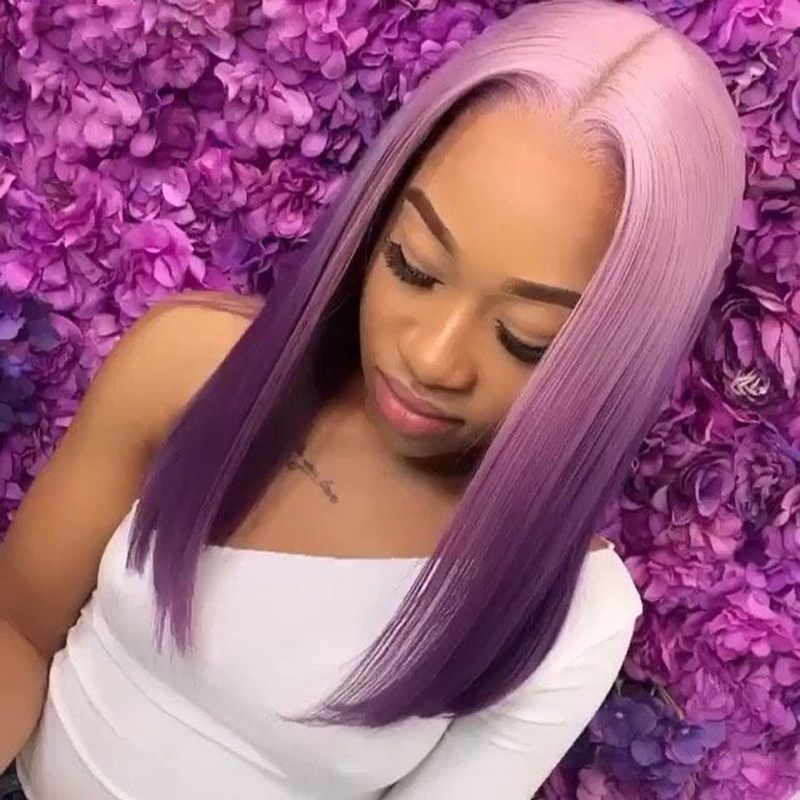 Pink Wig Human Hair Ombre Grey Purple Color 13x4 Lace Wig Brazilian Remy Blonde Bob Wig Lace Front Human Hair Wigs For Women