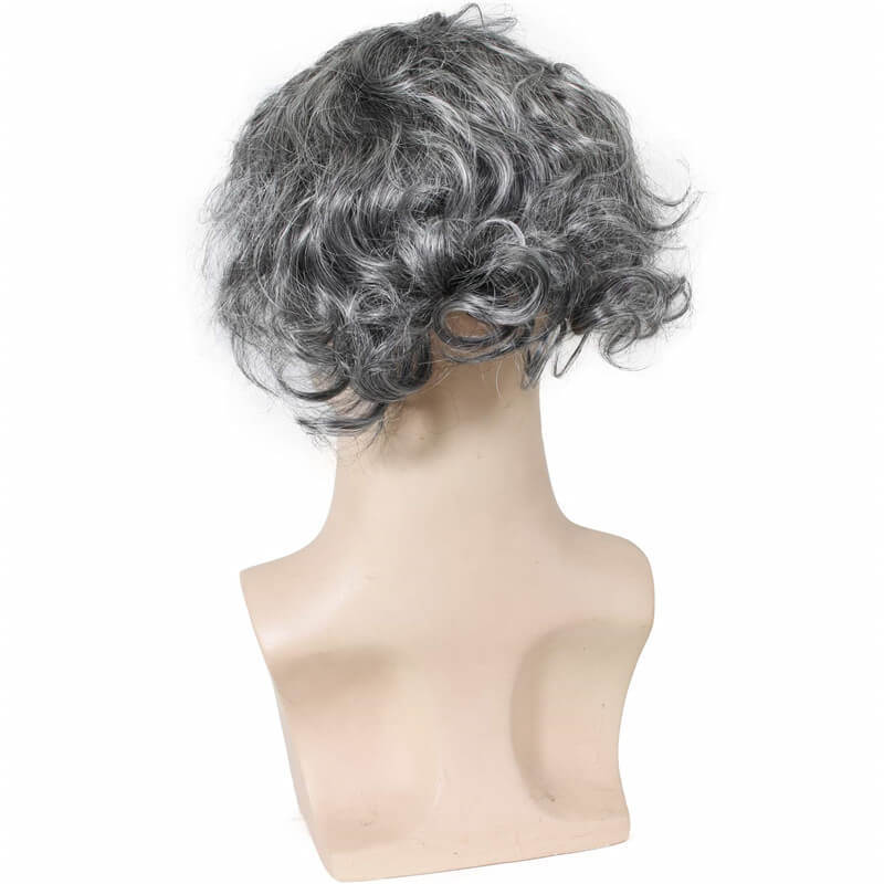 Grey Men`s Toupee Hairpiece Whole PU Base Brazilian Remy Human Hair 1b# Mix 80% Grey Hair Natural Straight 10*8