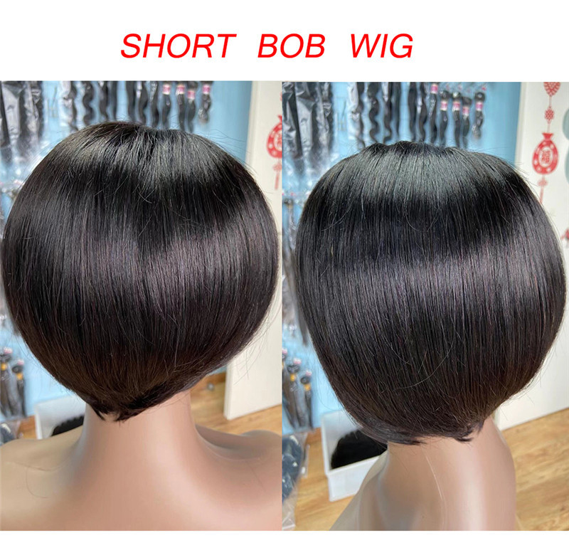 Short Pixie Cut Bob J Part Lace Wig Straight Human Hair 150% Density Glueless Lace Front Bob Wigs for Black Women Pre Plucked With Baby hair 6 inch