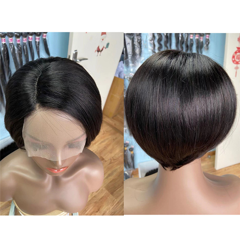 Short Pixie Cut Bob J Part Lace Wig Straight Human Hair 150% Density Glueless Lace Front Bob Wigs for Black Women Pre Plucked With Baby hair 6 inch