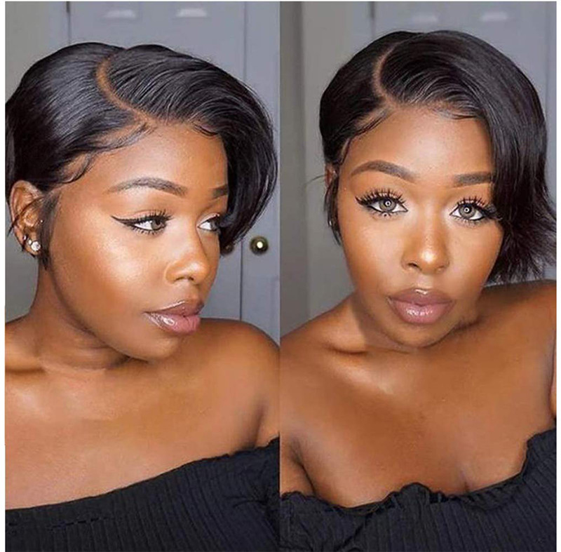 Short Pixie Cut Bob Wig Straight Human Hair 150%Density Lace Front Bob Wigs J-Part Lace Frontal Wig for Black Women Pre Plucked