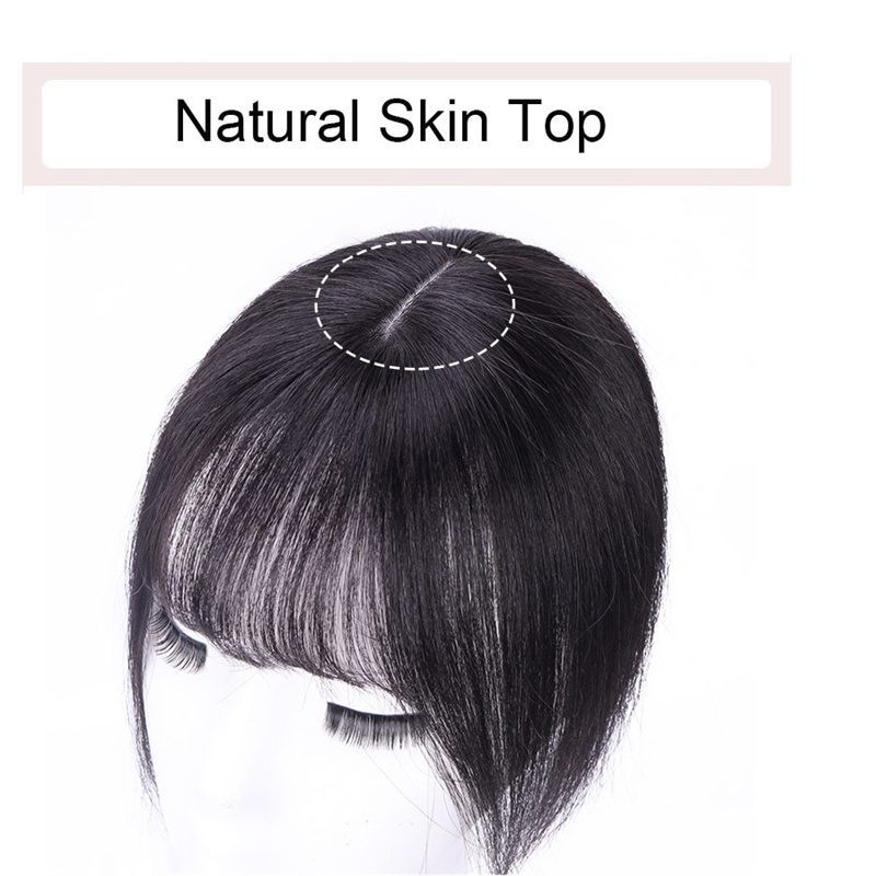 Any Size Remy Human Hair Toupee With 4 Clips In Hair Topper Natural Scalp Skin Top Hairpiece with Air Bangs or Part